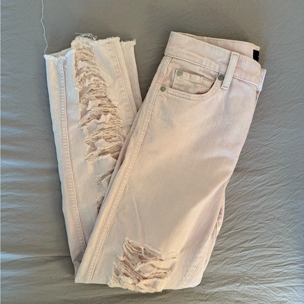 7 For All Mankind Light Pink Distressed Jeans